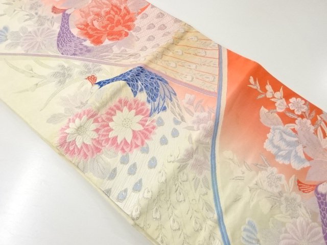 JAPANESE KIMONO / ANTIQUE PEACOCK PATTERN WOVEN FUKURO OBI (MATERIALS)